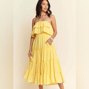 Yellow Ruffle Strapless Dress